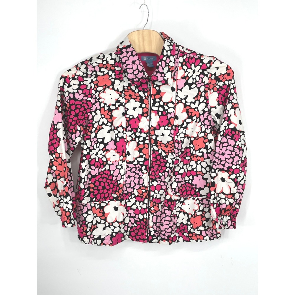 Koret Womens Jacket XL Full Zip Pink Floral Cotton Spandex Hippie Retro